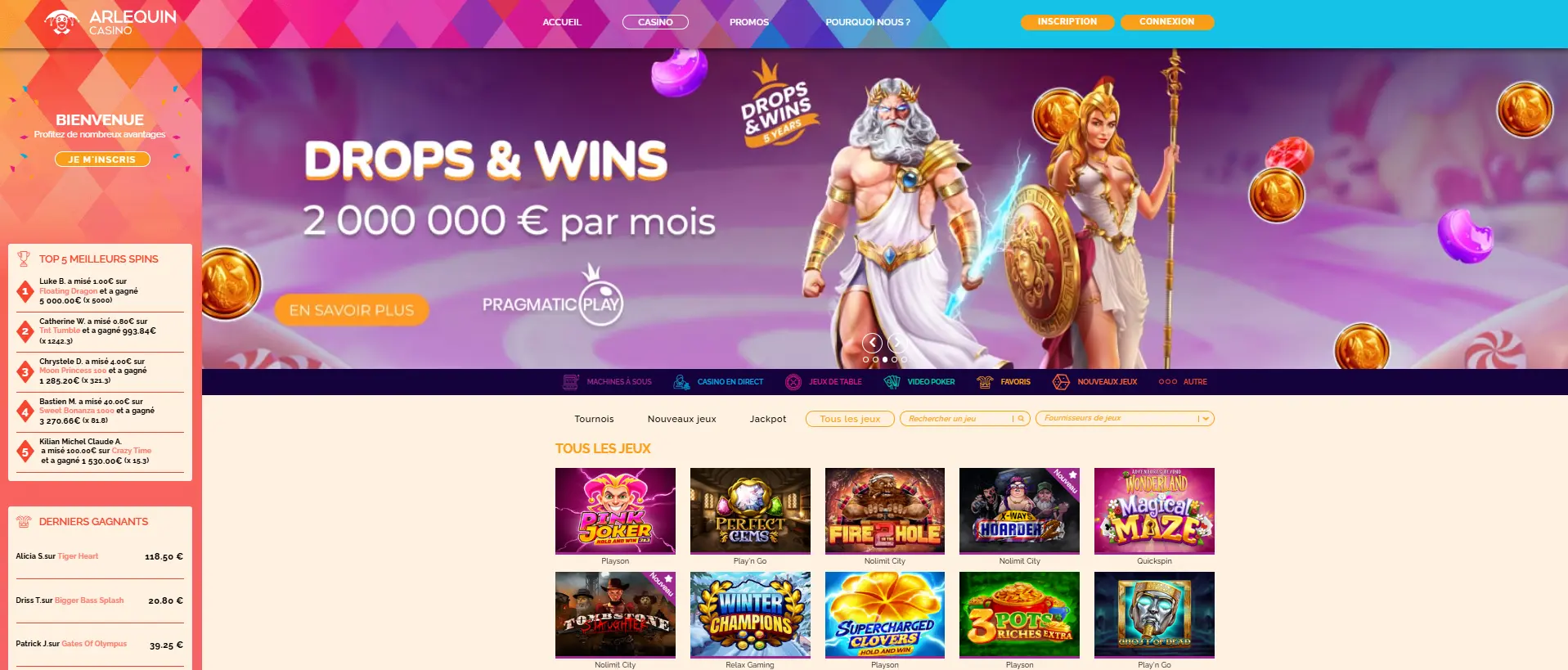 Jeux et paris disponibles variés sur Arlequin casino Jeux et paris disponibles sur Arlequin casino